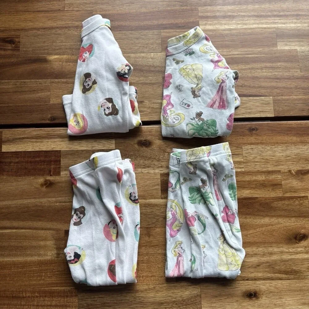 Set Of 2 Disney X Gap Organic Cotton Pajama Set Size 2 Belle Ariel Tiana Jasmin